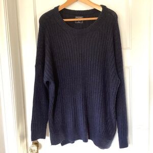 A&F Women’s Ribbed Sweater XL navy blue Split Hem Tunic soft cozy casual